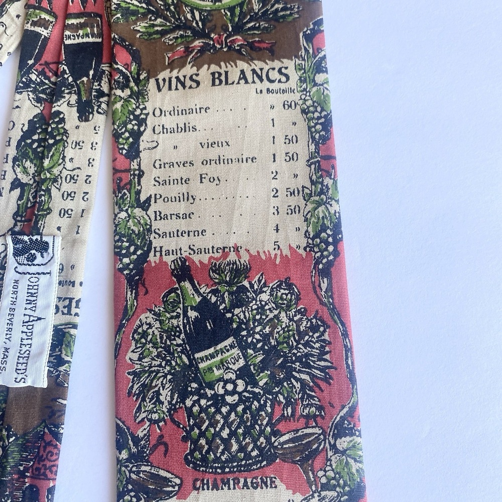 Vtg Rooster Square End Tie Carte des Vins French Wine List Hand Printed Cotton - Picture 3 of 6